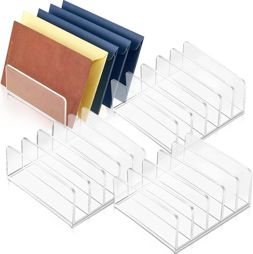 Geetery Acrylic Cash Tray Set - 4 Clear Organizers for Mail, Bills, and Business Cards | 5 Slot Design