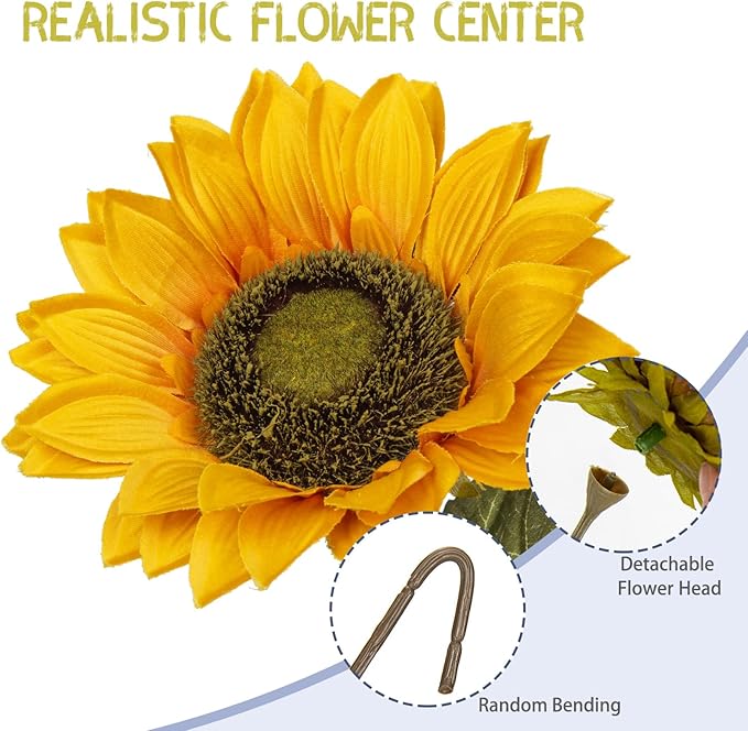 Large Silk Yellow Sunflowers Artificial Fall Flowers 26" Long Stem Artificial Sunflower 6 Pcs Tall Fake Sun Flowers Vintage Faux Sunflowers Bulk with Stem for Home Wedding Birthday Party Decor
