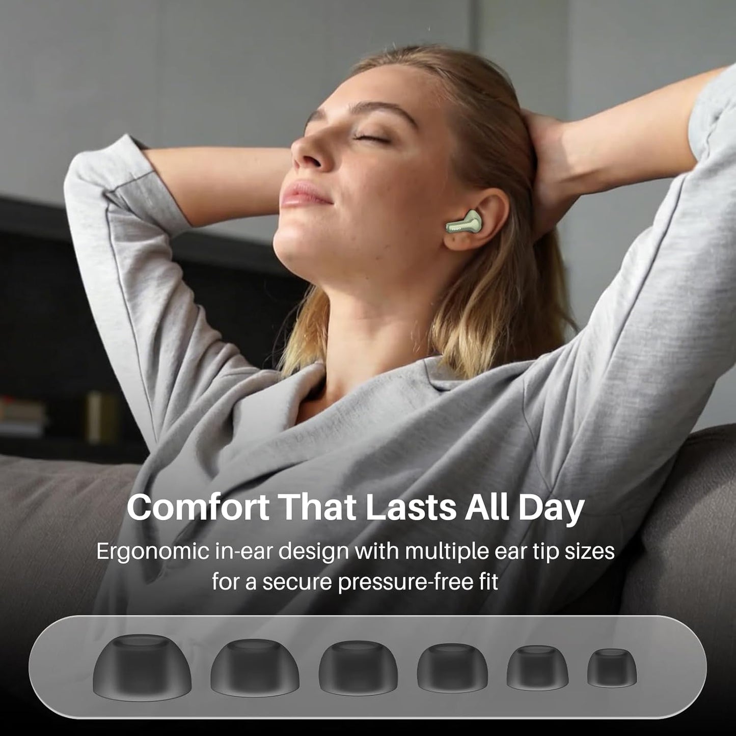 TOZO Hybrid Active Noise Cancelling Wireless Earbuds - 68H Playtime, 6 Mics, IPX8 Waterproof | Bluetooth 5.3