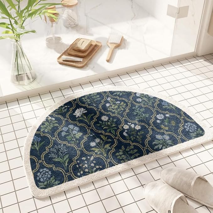 vctops Half Circle Bathroom Rugs, Spring Floral Print Absorbent Microfiber Bath Rugs, Non Slip Quick Dry Bath Mats for Bathroom Floor, Tub and Shower, Home Decor Accessories (Half Round B,24"x35")