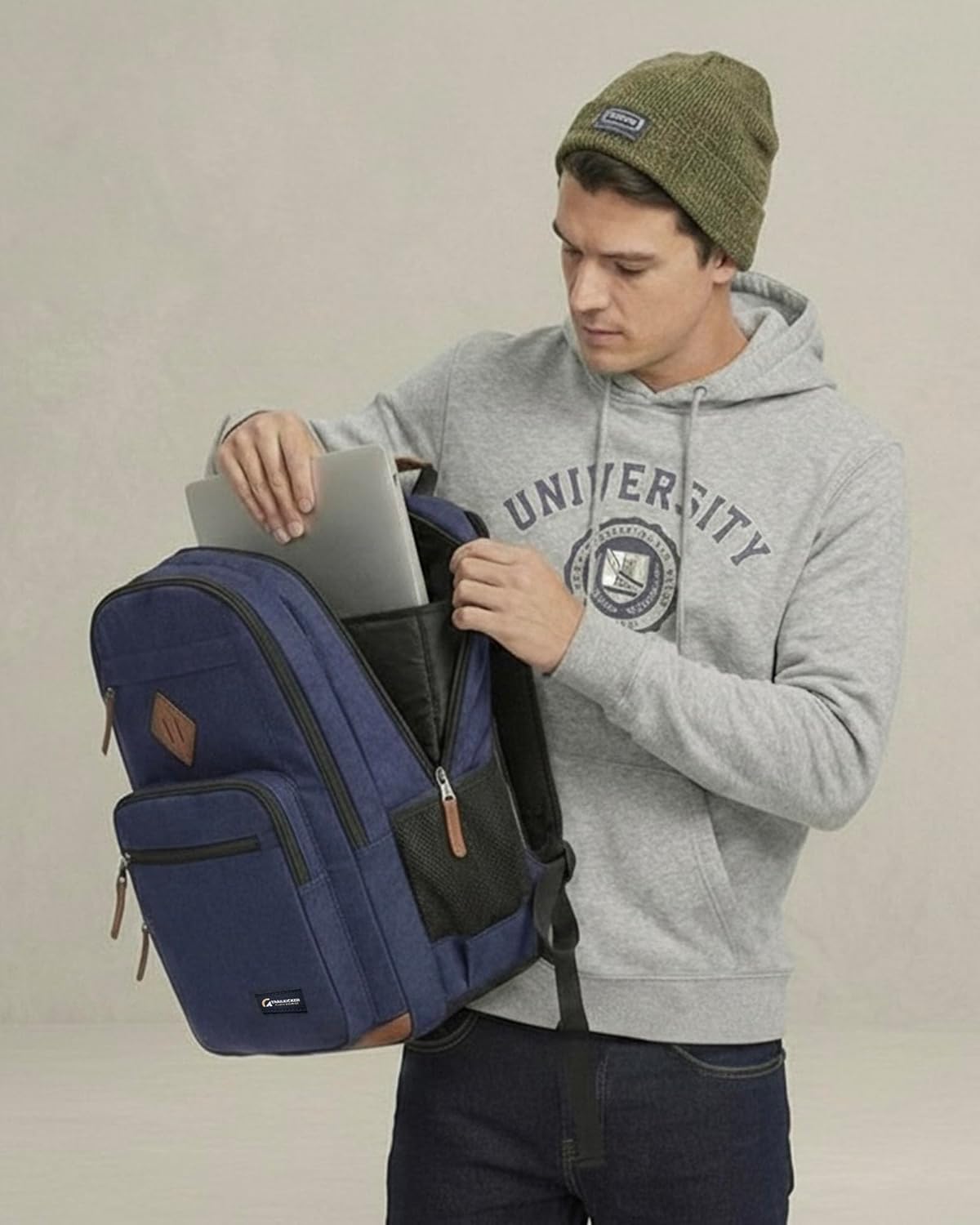 TRAILKICKER Classic Travel Backpack - Padded 17-Inch Laptop Sleeve, Multi-Pocket Design | Navy