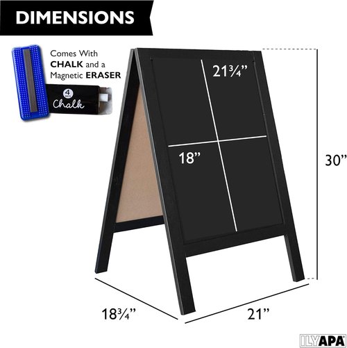 Ilyapa Wooden A-Frame Chalkboard Sign - 21 x 30 Inches Magnetic Menu Display for Restaurants & Weddings