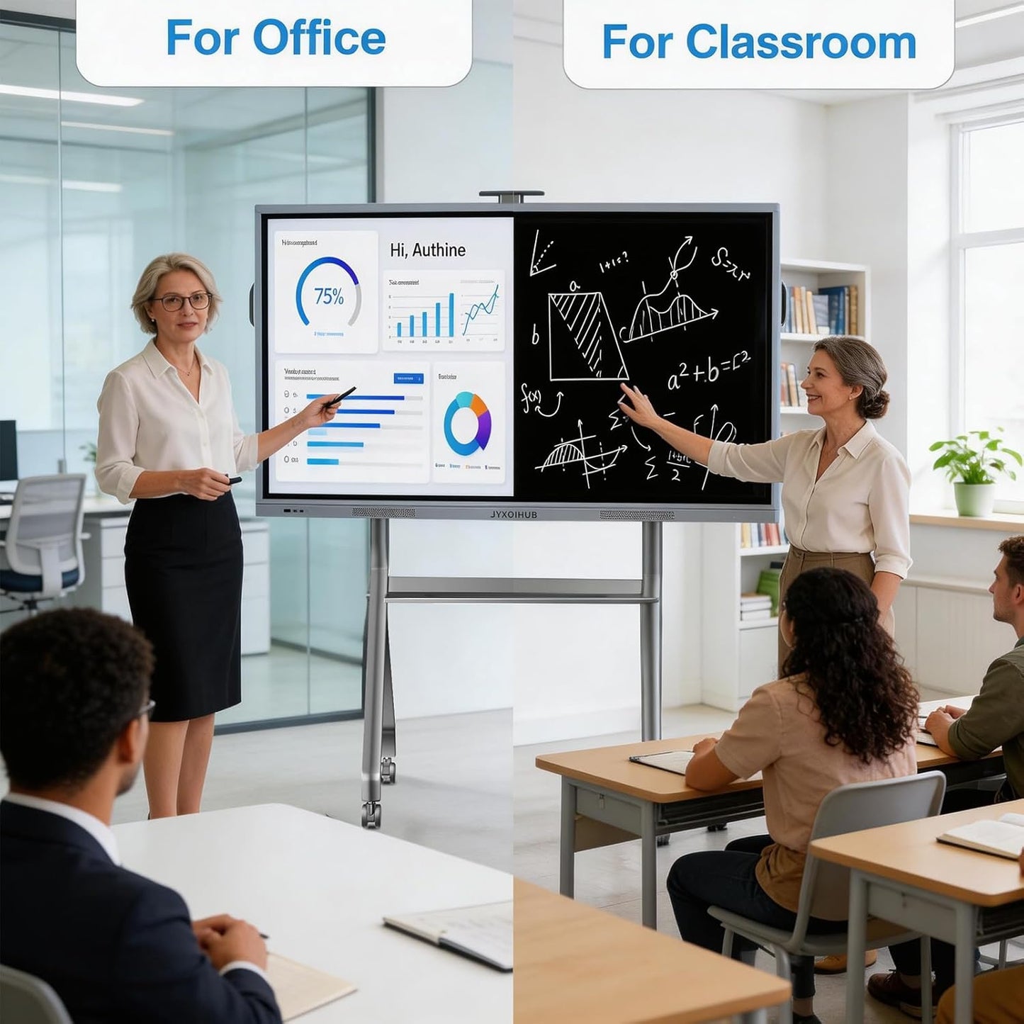 Smart Board Stand - Height Adjustable Mobile Stand for 42"–75" Interactive Whiteboards | Portable with Lockable Wheels