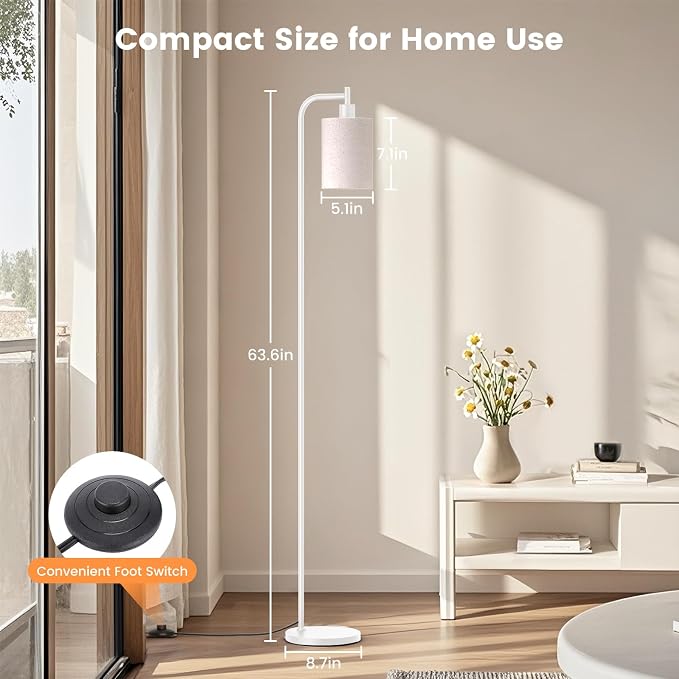 SIBRILLE Floor Lamp with Linen Shade, Dimmable Tall Standing Lamp with Remote Control & 3 Color Temperatures, Modern Floor Lamps for Living Room Bedroom Office Corner, 9W LED Bulb Included