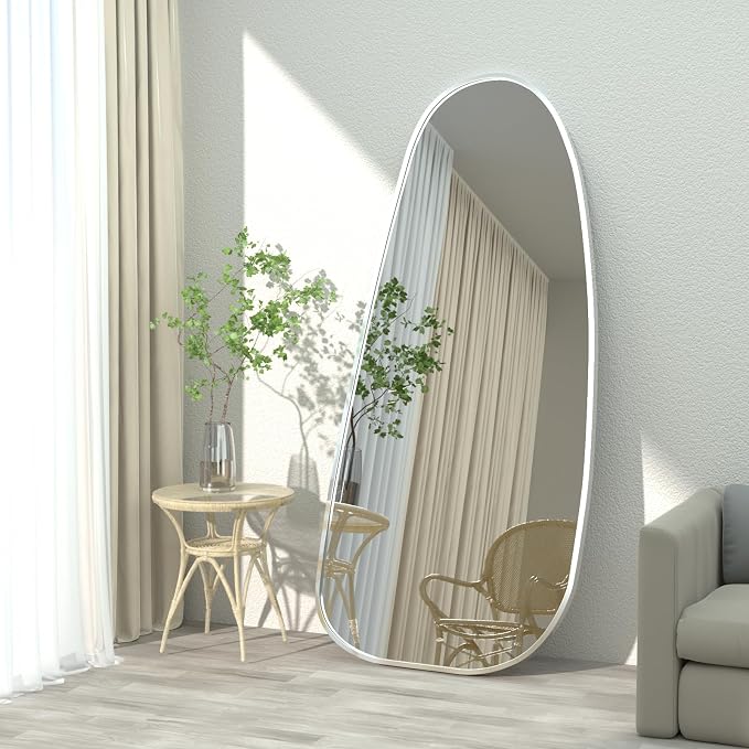 47"x22" Irregular Wall Mirror Silver Asymmetrical Shaped Aluminum Alloy Framed Mirror for Living Room Bathroom Bedroom Entryway Fireplace