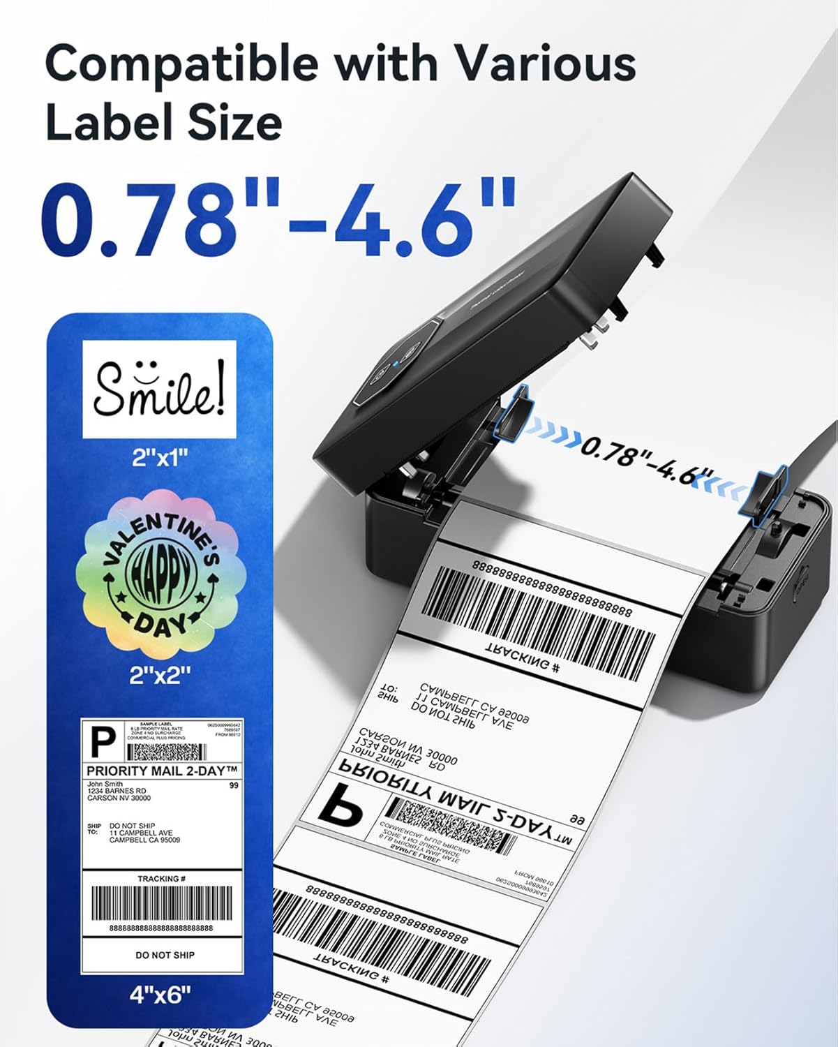 TATTMUSE Bluetooth Thermal Label Printer - Wireless 4x6 Shipping Solution for Small Businesses | Compatible with iPhone, Android, Windows, Mac, Black