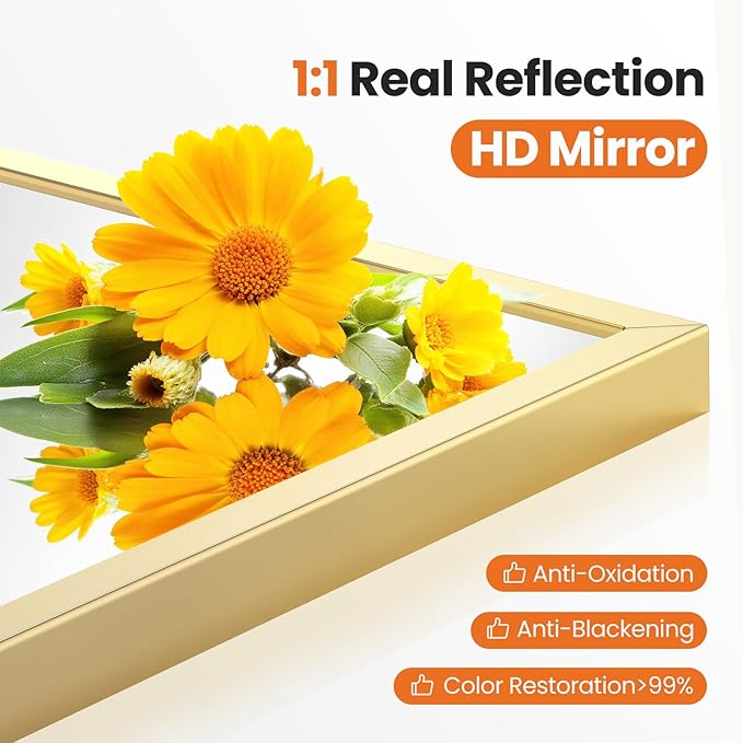 NEWBULIG 26X38 Inch Arched Bathroom Mirror for Wall, Vanity Bathroom Mirrors for Over Sink Tempered Glass, Anti-Rust Arched Metal Framed, Hangs Horizontally or Vertically, Farmhouse Home Decor, Gold
