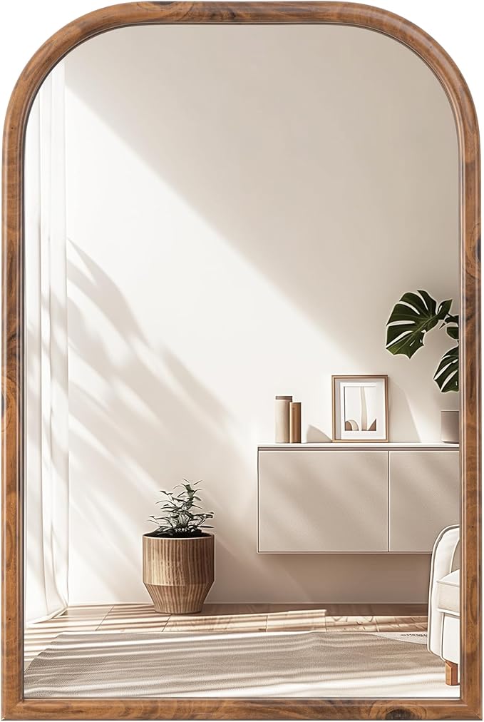 20"x30" Arch Wall Mirror Bathroom Mirror for Wall Mounted, Tempered Glass, Wood Grain Finish Frame Wall Mirror Decorative for Living Room Bedroom Entryway, Natural