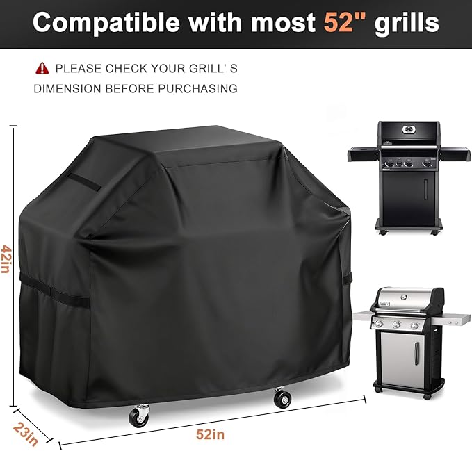LBTING Grill Cover, 52-inch Heavy Duty 300D Oxford Waterproof Windproof UV Resistant BBQ Gas Grill Cover for Outdoor Barbecue Fit Most Brands Weber, Brinkmann, Char Broil, Holland