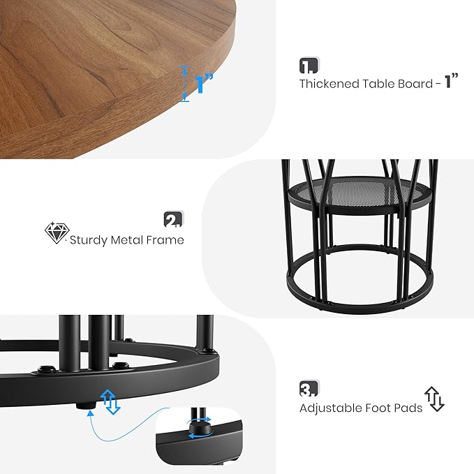Garvee Round Dinning Table for 4-6 - 47" Circle Dinner Table with Storage Shelf & Sturdy Metal Frame, Modern Breakfast Tea Tray for Kitchen, Living Room, Apartment, Office, Brown