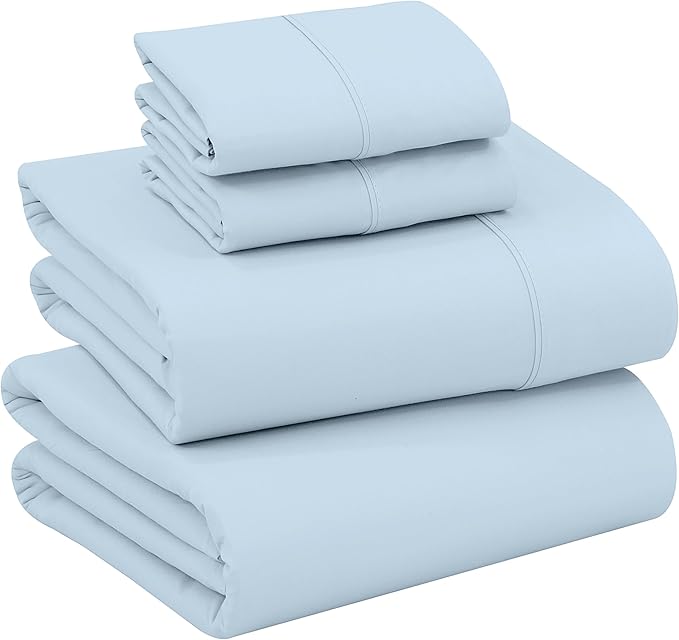 RUVANTI 100% Cotton Full Size Bed Sheets, 4 Pieces, Soft & Breathable Percale Weave Bedding, Deep Pocket 16", Hotel Standard, Crisp Cool Feel, Durable, Perfect Sheet Set Dyed, Baby Blue