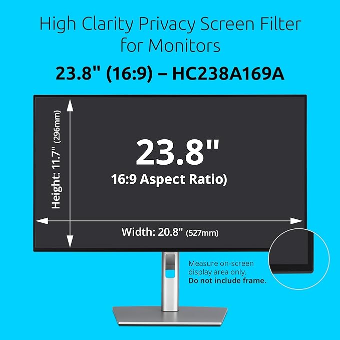 Kensington High Clarity Privacy Screen for 23.8 inch 16:9 Widescreen Monitor, Easy Installation Computer Privacy Filter for Desktop, 2H hardness Protection, Compatible with LG Samsung Dell, HC238A169A
