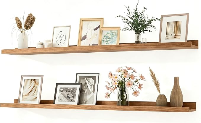 Long Floating Shelves for Wall Decor, Long Wall Mounted Storage Shelf for Bedroom, Living Room, Bathroom, Kitchen, Nursery, Display Picture Ledge Shelf with Lip Set of 2-48 Inches, Oak