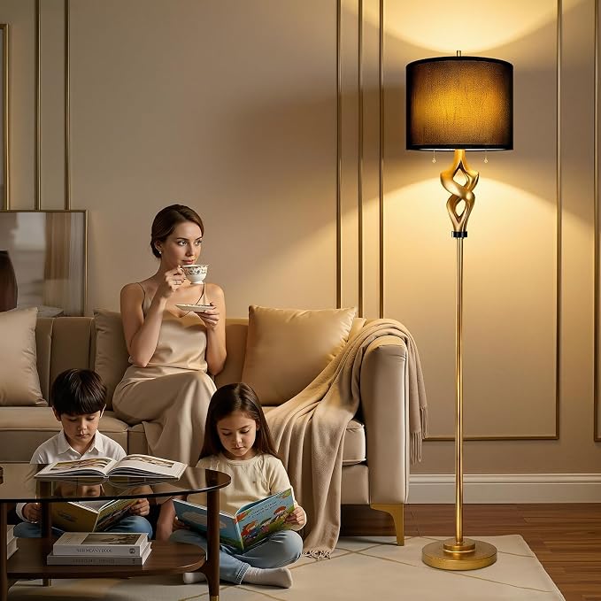 Scenekoy Sculptural 65.5” Floor Lamp for Living Room Bedroom, Antique Gold Leaf Finish & Resin Body, Pull Chains Switch Standing Lamp, Brightness Adjustable Corner Lamp with Bulb Prefer for Home Bar
