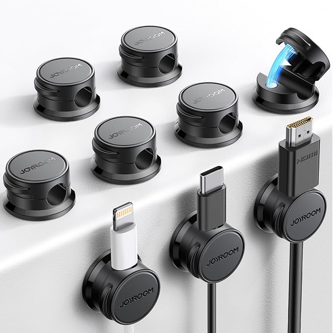 9 Pack Cable Management Cord Holder, JOYROOM Magnetic Cable Clips Adhesive Wire Hider, Cord Organizer for Desk Bedside Nightstand Table Desktop USB Wall Car Office Workspace Accessories, Black