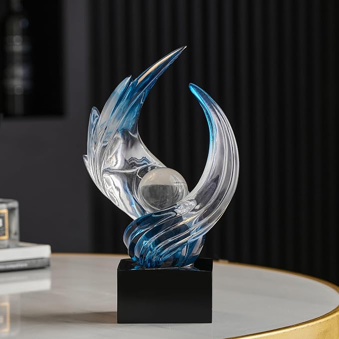 Modern Abstract Resin Sculpture, 11" H x 5.1" W Transparent Navy Blue Art Statue for Home Decor, Office Desk Living Room Bookshelf TV Stand Centerpiece Decorations, Unique Gift Idea