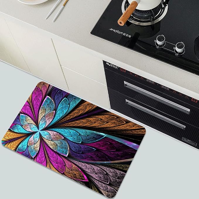 Diatomaceous Earth Bath Mat,Colorful Fractal Glass Flowers Non-Slip Volume Super Absorbent Fast Drying for Bathroom Kitchen Door mat,Eco-Friendly Easy to Clean 20×31Inch (50 * 80cm)