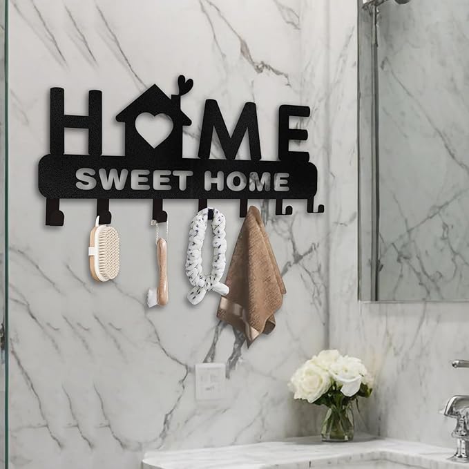Personalized Sweet Home Key Rack, Custom Name Metal Key Holder Wall Mount, Coat Rack, Entryway Decor, Housewarming Gift