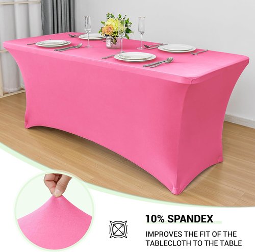 Obstal 6ft Stretch Spandex Table Cover - Fitted Dark Pink Tablecloth for Weddings & Parties | 72L x 30W x 30H Inches, 2-Pack