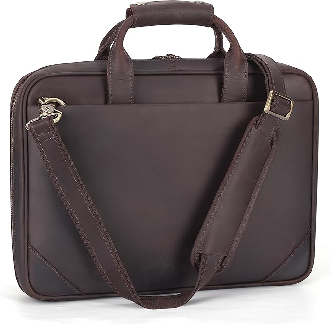 Leather Slim Briefcase for Men 15.6" Laptop Crossbody Messenger Bag Business Work Lawyer Attache Case