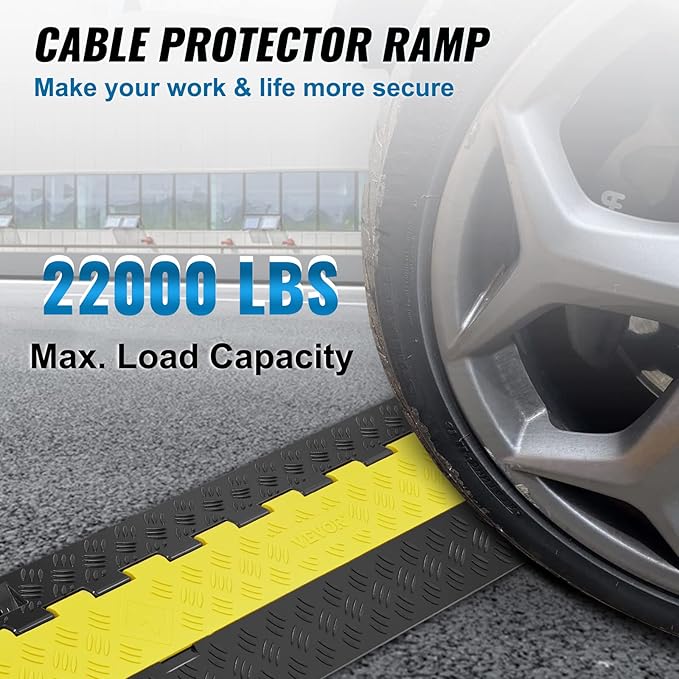 VEVOR 5 PCs TPU Cable Protector Ramp - Heavy Duty 2-Channel Speed Bumps for Road, Odor-Free Eco-Friendly TPU with TPR Cover, for Driveway, Hose, Floor Cord Cover, 22,000 lbs/Axle Capacity