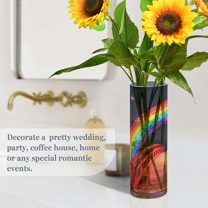 Colorful Printed Pattern Plastic Cylinder Vase 11.8 x 3.9 Inch Home Decor Vases Unbreakable Vase for Wedding Home Kitchen Living Room Decor