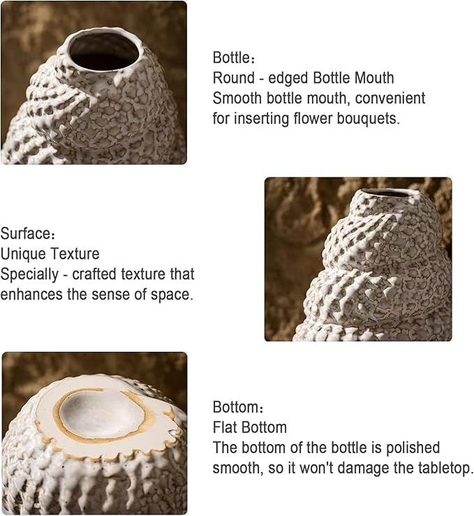 Unique White Ceramic Conch Vase - Cute Wabi-Sabi Style Handmade Flower Vase,Charming Modern Boho Ins Style Decorative Vases for Flowers,Great for Living Room,Shelf,Bookshelf and Entryway Décor