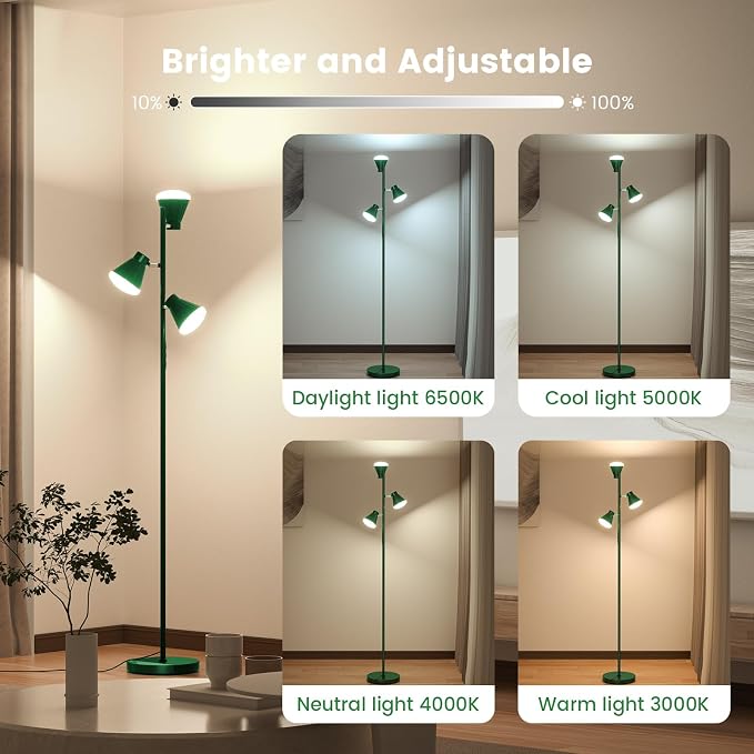 SIBRILLE 36W LED Tree Floor Lamp, Dimmable Tall Standing Lamp with Remote & Touch Control, 4 Color Temperatures Bright Floor Lamp, 3 Rotatable Light Modern Floor Lamps