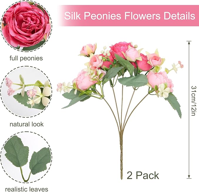 SOMYTING Peonies Artificial Flowers, Fake Flowers Pink Peonies Faux Flowers Vintage Artificial Silk Flower Peonies Bouquets Floral Arrangements Home Wedding Party Coffee Table Decor (Rose Pink, 2PCS)