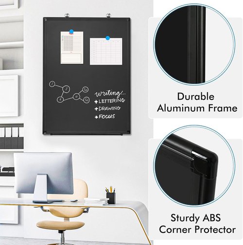 Magnetic Chalkboard - Double-Sided Dry Erase Board | 24”x18” Black Framed for Home, School & Office