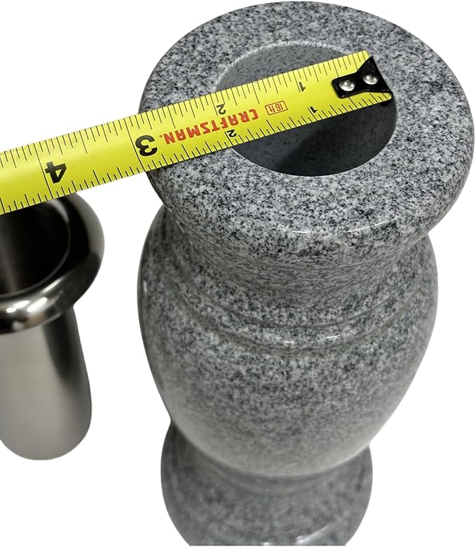 Memorial Cemetery Flower Vase - Real Granite (Grey Granite), with Stainless Steel Inner, Grave Marker, Decorations for Gravesite, Headstone Flowers Holder, Garden Lawn & Yard (4.5x4.5x10)