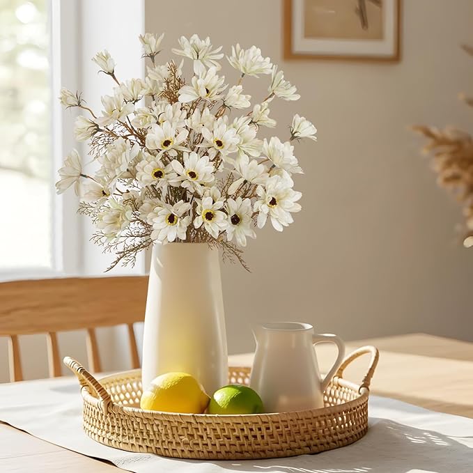 20" Artificial Daisy Bouquets for Fall Table Centerpiece, 3 Bunches Faux Chrysanthemum Flowers with Stems for Floral Arrangements, Autumn Home & Wedding Decor, Fake Wildflowers Mums in Cream White