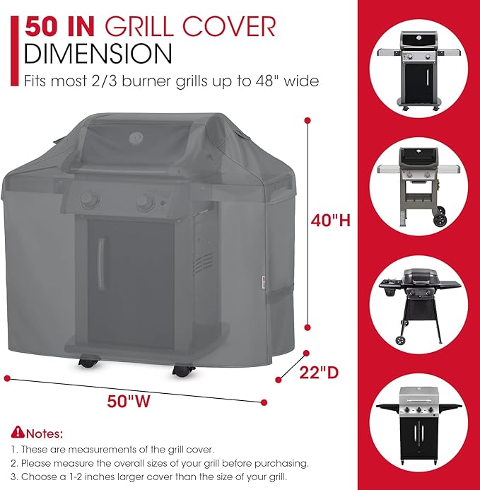 Unicook 50 Inch Grill Cover for 48 Inch Outdoor Grill, Heavy Duty Waterproof BBQ Cover Compatible with Weber Spirit 200 Series, Fade Resiatnt Gas Barbecue Protector, All Weather Protection, Grey