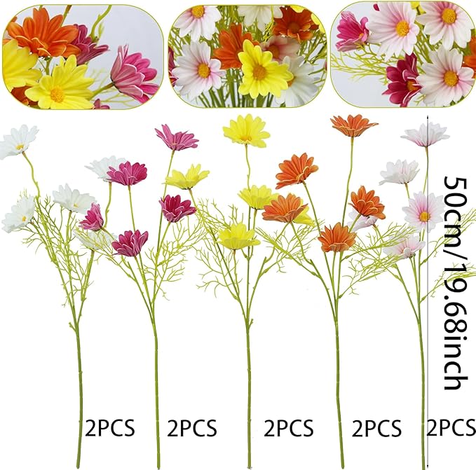 10 Pcs Artificial Daisy Flowers Bulk Artificial Flowers Wildflowers Silk Daisy Faux Gerbera Daisies Bouquet Spring Flowers for Outdoor Indoor Wedding Table Centerpiece Floral Arrangements Decor