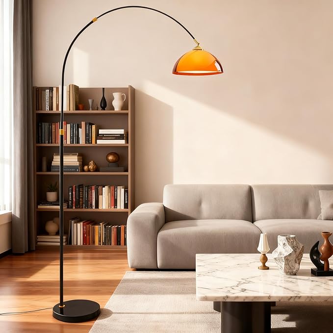MIXL-Dome Shade Black Arc Floor Lamp,Adjustable Height & Shade Reading Floor Lamps,Dimmable Office Light Fixture,Mid Century Modern Standing Light for Living Room Bedroom