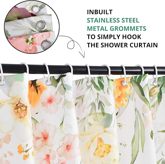 Spring Flower Extra Long Shower Curtain, Floral Colorful Nature Machine Washable Waterproof for Bathroom Bathtub Decor with Hooks 72Wx78H