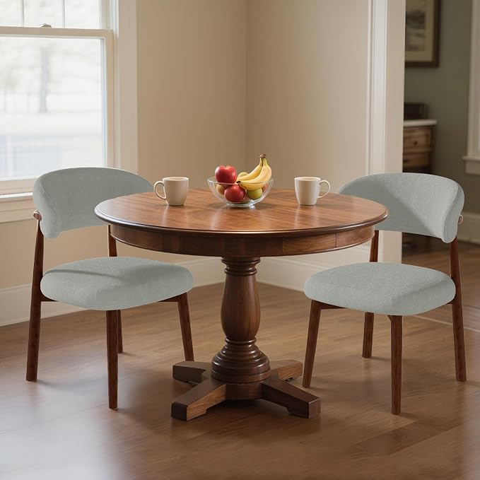 Farmhouse Dining Chairs Set of 2, Mid Century Modern Fabric Upholstered Kitchen Chairs, Wooden Dining Room Chair with Curved Back for Kitchen Dining Room Restaurant Cafe, Light Green (Only Chairs)