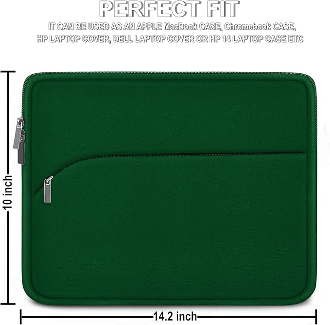 Laptop Case 14 inch, Slim Portable Monitor Protective Cover with Front Pocket, Traveling Computer Carrying Bag Laptop Sleeve Compatible for MacBook Air/Pro, HP, Dell, Lenovo, Acer, Dark Green
