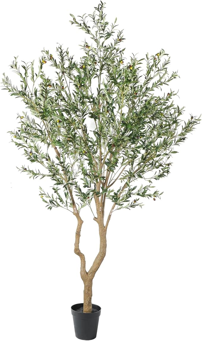 Tall Faux Olive Tree，10ft（120in） Realistic Potted Silk Artificial Olive Tree， Fake Olive Trees Indoor with Green Leaves and Big Fruits for Home Office Living Room Stairs Patio Decor.