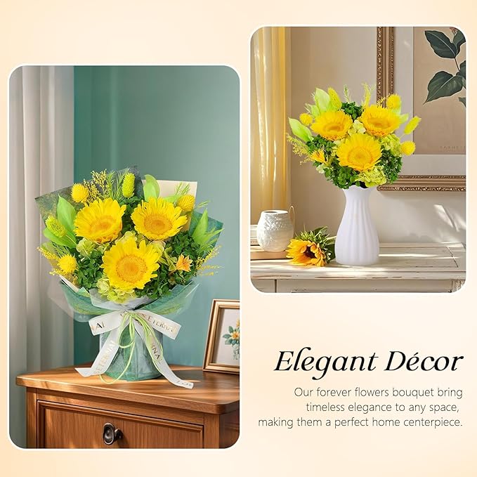 Preserved Sunflower Bouquet - Forever Flowers for Delivery, Long-Lasting Flower with Gift Box, Eternal flowers Bouquet for Mothers, Mom, Wife Anniversary Birthday Gifts for Women and Her