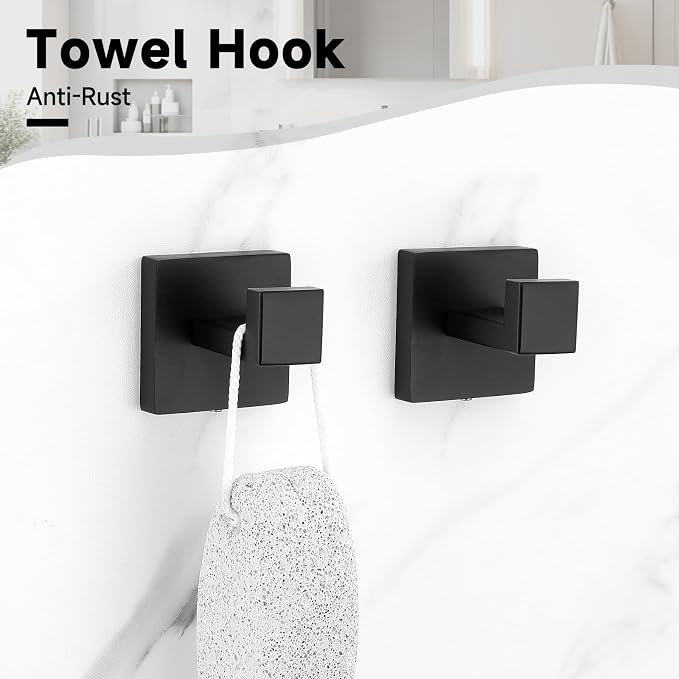 Black Towel Bar Set, 5-Pieces Bathroom Hardware Set,23.6 Inch Towel Rack Set Stainless Steel Towel Holder Set Wall-Mounted Bathroom Accessories
