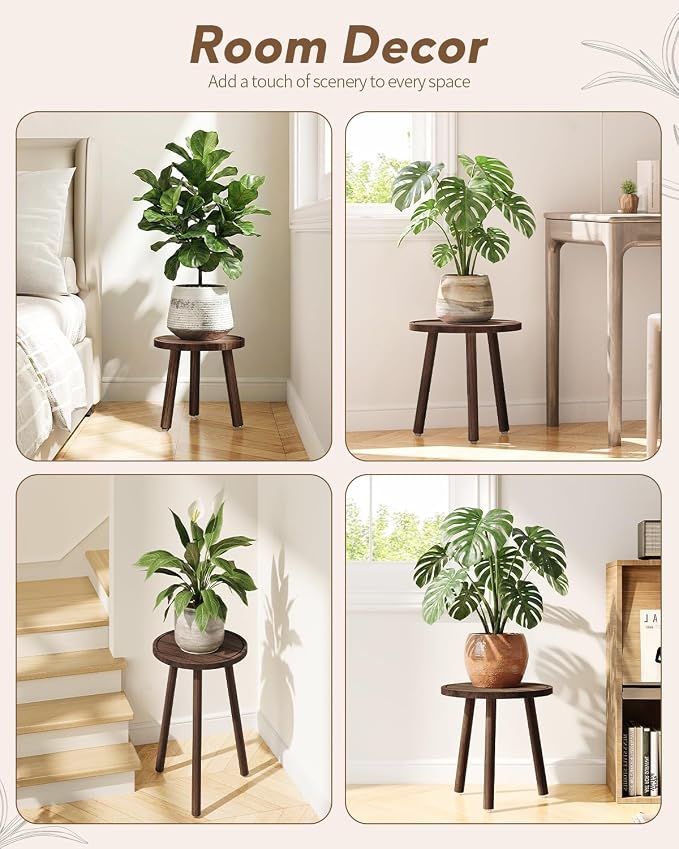 Uneedem Plant Stand Indoor - 3-Pack Taller Single Wood Plant Stand for 6-12 Inch Pots, Mid-Century Modern Plants Stool for Large Plants, Small Round Wooden Planter Table for Living Room, Balcony