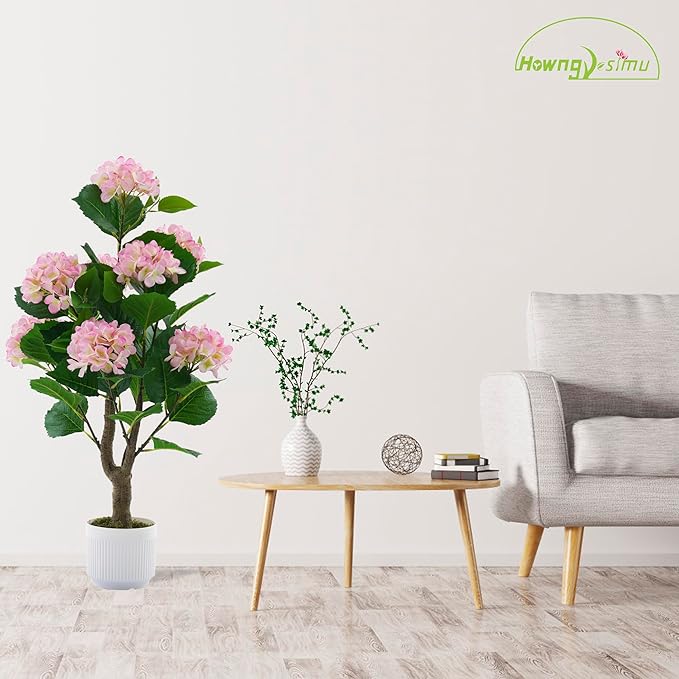 Artificial Hydrangea Tree 2 Pack, 3FT Faux Hydrangea Plant in Pot with Pink Flowers, Greenery Potted Plant for Indoor Outdoor Office Home Porch Decor, Pink