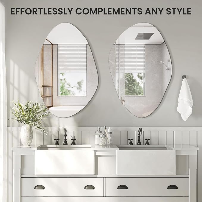 TRAHOME Irregular Asymmetrical Wall Mirror for Living Room Bathroom Entryway, Modern Decorative Mirror Hanging (Hook Style, 36'' x 24'')