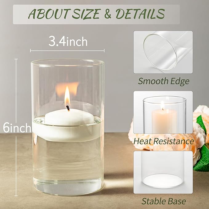 DYMFADFB 12pcs Glass Cylinder Vases for Centerpieces - 6 Inch Tall Flower Vase for Wedding Decorations, Clear Glass Flower Vases Floating Candle Holder for Table Centerpiece Wedding Home Décor