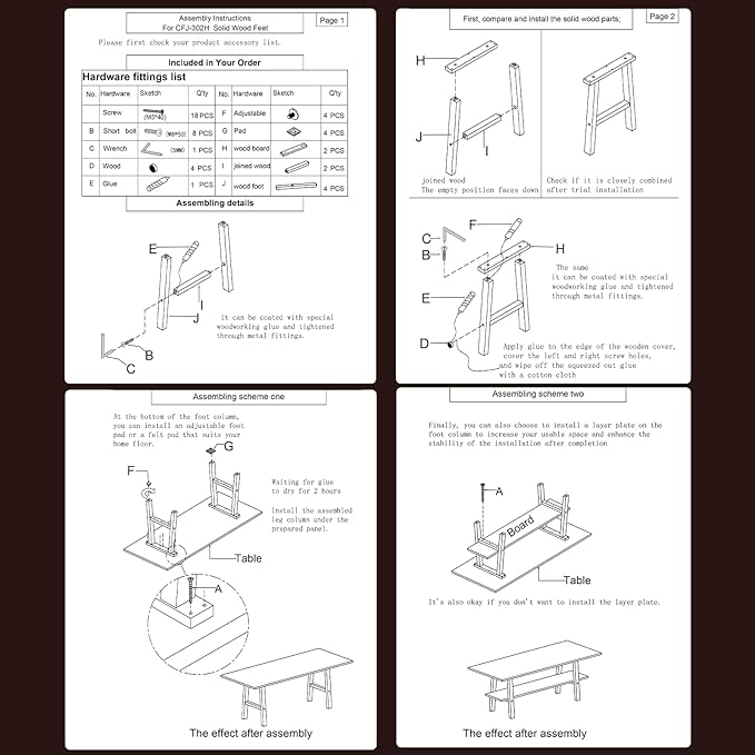 28" Wood Furniture Legs, Bench, Desk and Coffee Table Replacement Legs, Heavy Duty Furniture Feet, Square Unfinished Wooden Legs Set of 2, Home DIY Legs with Adjustable Levelers Screw-H Design