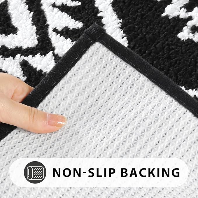 Uphome Black Bathroom Rug Boho Shaggy Soft Bath Rug Western Non-Slip Machine Washable Bathroom Mat Absorbent Geometric Rustic Tribal Shower Rug for Toilet Tub Vanity, 20x32 inch