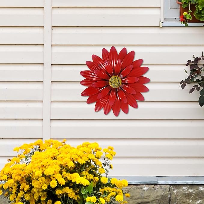 Dekomere Metal Flowers Outdoor Decor 13" Metal Sunflower Wall Art Decorations Sunflower Wall Decor for Kitchen Living Room Porch Garden Yard