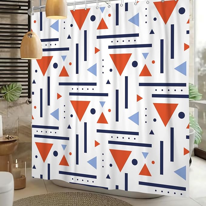 Abstract Geometric Shower Curtain Colorful Geometric Abstract Boho Orange Triangle, Modern Minimalist Boho Art Bathroom Decor Waterproof Fabric Bath Curtain 48x72 inch