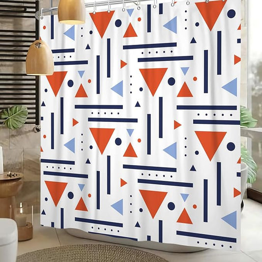 Abstract Geometric Shower Curtain Colorful Geometric Abstract Boho Orange Triangle, Modern Minimalist Boho Art Bathroom Decor Waterproof Fabric Bath Curtain 72x78 inch
